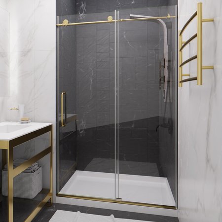 ANZZI Leon 48 in. x 76 in. Frameless Sliding Shower Door in Brushed Gold SD-AZ8077-01BG